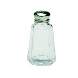 2 OZ SALT & PEPPER SHAKER, PANELED GLASS JAR WITH STAINLESS STEEL TOP (24)