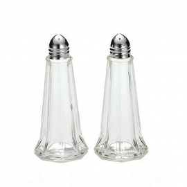 1 OZ SALT & PEPPER SHAKER,  "EIFFEL" TOWER GLASS JAR WITH CHROME TOP (12)