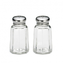 1 OZ SALT & PEPPER SHAKER, PANELED GLASS JAR WITH STAINLESS STEEL TOP (24)