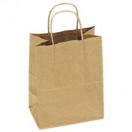 KRAFT PAPER BAG, HANDLED, NATURAL, 10" X 7" X 12" - 250 PER CASE