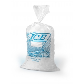 ICE BAGS, PLASTIC, W/DRAWSTRING, 10 LB, "ICE" PRINTED - 500 PER CASE