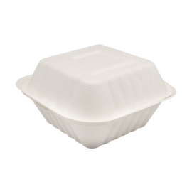 BAGASSE HINGED LID 6" X 6" PFAS-FREE BUN BOX (400)