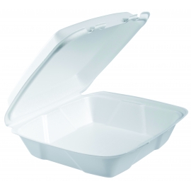 DART 90HT1, 9" X 9" X 3" WHITE 1 COMPARTMENT FOAM HINGED LID CONTAINER (200)///