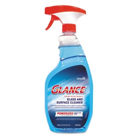 DIVERSEY GLANCE GLASS CLEANER, POWERIZED BLUE, 8 - 32 OZ TRIGGER SPRAY BOTTLES