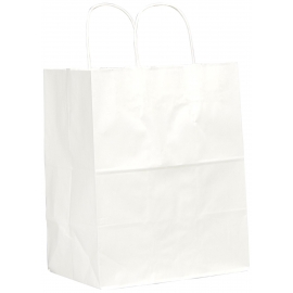 PAPER BAG, HANDLED, WHITE, 8" X 4.75" X 10.25" - 250 PER CASE