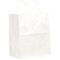 PAPER BAG, HANDLED, WHITE, 8" X 4.75" X 10.5" - 250 PER CASE