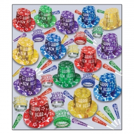 BEISTLE GEM STAR DELUXE NEW YEAR'S PARTY FAVOR KIT FOR 100 PEOPLE