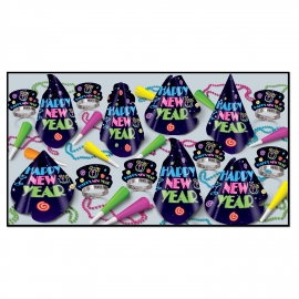 NEON MIDNIGHT NEW YEAR'S PARTY FAVOR KIT FOR 50 PEOPLE