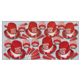 BEISTLE SIMPLY RED NEW YEAR'S PARTY FAVOR KIT FOR 50 PEOPLE