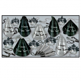 BEISTLE SPARKLING SILVER NEW YEAR'S PARTY FAVOR KIT FOR 50 PEOPLE