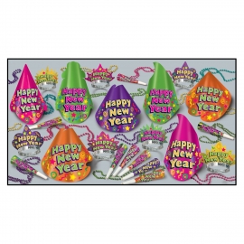 BEISTLE COLOR-BRITE NEW YEAR'S PARTY FAVOR KIT FOR 50 PEOPLE