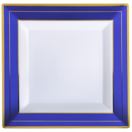 FINELINE 10" SQUARE PLATE, WHITE WITH COBALT BLUE AND GOLD BAND TRIM, 5510-WH-BG (120)