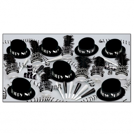 BEISTLE BLACK VELVET NEW YEAR'S PARTY FAVOR KIT FOR 50 PEOPLE