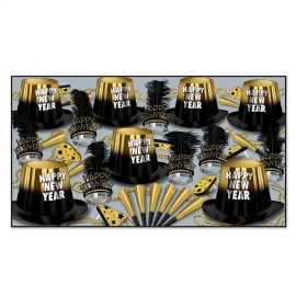 BEISTLE GOLD ENTERTAINER NEW YEAR'S PARTY FAVOR KIT FOR 50 PEOPLE