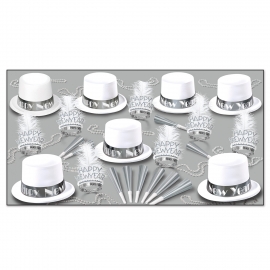 BEISTLE WHITE ICE NEW YEAR'S PARTY FAVOR KIT FOR 50 PEOPLE