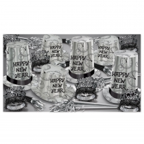 BEISTLE SILVER SUPER HI-HAT NEW YEAR'S PARTY FAVOR KIT FOR 50 PEOPLE