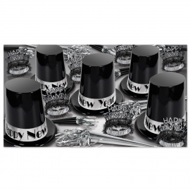 BEISTLE THE BIG TOP HAT SILVER NEW YEAR'S PARTY FAVOR KIT FOR 50 PEOPLE