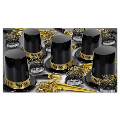 BEISTLE THE BIG TOP HAT GOLD NEW YEAR'S PARTY FAVOR KIT FOR 50 PEOPLE