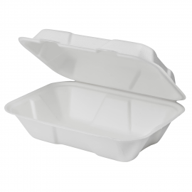 BAGASSE HINGED LID 9" X 6" 1-COMPARTMENT, PFAS-FREE TO GO BOX (200)