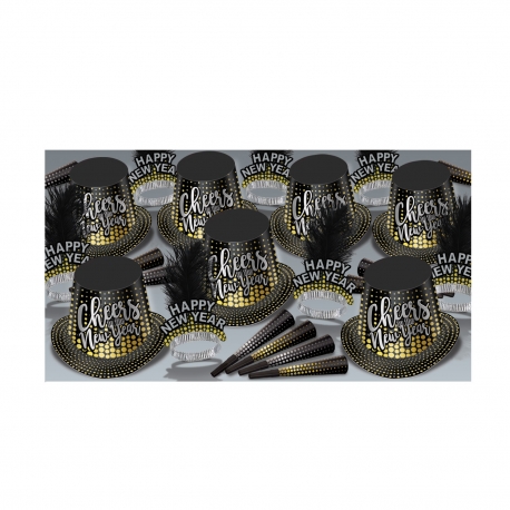 BEISTLE SILVER & GOLD CHEERS TO THE NEW YEAR NEW YEAR'S PARTY FAVOR KIT FOR 50 PEOPLE
