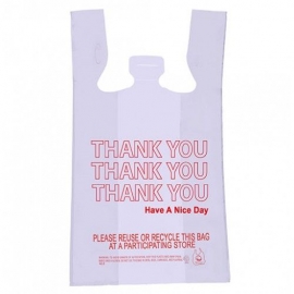 PLASTIC TO GO BAG -  "THANK YOU" BLUE PRINT ON WHITE BAG - 1000 PER CASE