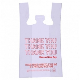 PLASTIC TO GO BAG -  "THANK YOU" RED PRINT ON WHITE BAG - 850 PER CASE