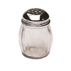 6 OZ GLASS PERFORATED TOP JAR CHEESE / RED PEPPER SHAKER WITH CHROME TOP (EACH)