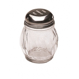 6 OZ GLASS SLOTTED TOP JAR CHEESE / RED PEPPER SHAKER WITH CHROME TOP (EACH)