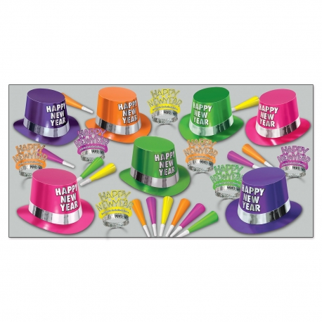 BEISTLE FLUORESCENT NEW YEAR'S PARTY FAVOR KIT FOR 50 PEOPLE