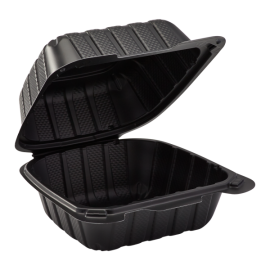 BLACK SINGLE COMPARTMENT, 6" TO GO CONTAINER, MINERAL-FILLED POLYPROPYLENE PLASTIC, HINGED LID (250)
