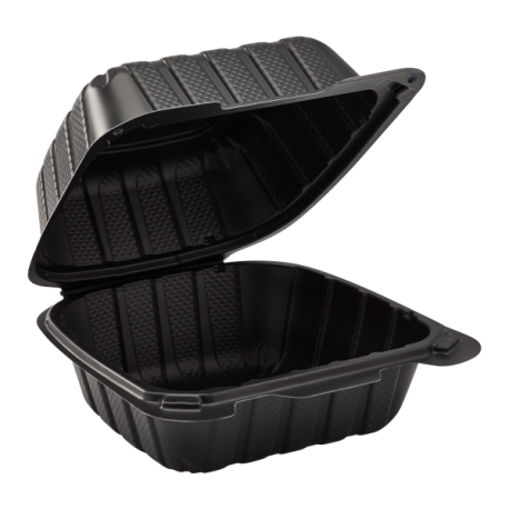 VINTAGE BLACK SINGLE COMPARTMENT, 9" TO GO CONTAINER, MINERAL-FILLED POLYPROPYLENE PLASTIC, HINGED LID (150)