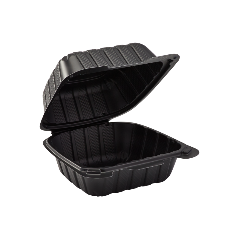 BLACK SINGLE COMPARTMENT, 6 TO GO CONTAINER, MINERAL-FILLED POLYPROPYLENE  PLASTIC, HINGED LID (400)