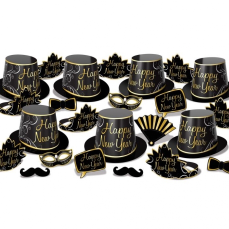 BEISTLE SIMPLY PAPER BLACK & GOLD NEW YEAR'S PARTY FAVOR KIT FOR 50 PEOPLE