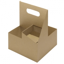 CUP CARRIER 4 COMPARTMENT, WITH HANDLE, KRAFT CARDBOARD (200)