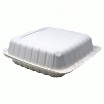 WHITE ONE COMPARTMENT 9" TO GO CONTAINER, MINERAL-FILLED POLYPROPYLENE PLASTIC, HINGED LID (150)