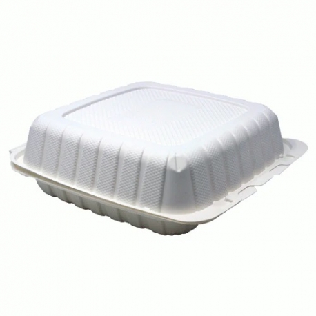 WHITE ONE COMPARTMENT 9" TO GO CONTAINER, MINERAL-FILLED POLYPROPYLENE PLASTIC, HINGED LID (150)