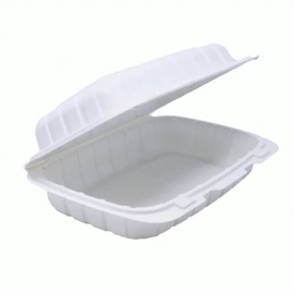 WHITE ONE COMPARTMENT 9" X 6" TO GO CONTAINER, MINERAL-FILLED POLYPROPYLENE PLASTIC, HINGED LID (200)