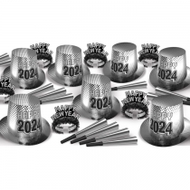 BEISTLE NEW YEAR "2024" SILVER NEW YEAR'S PARTY FAVOR KIT FOR 50 PEOPLE