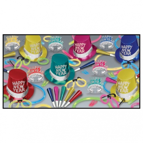 BEISTLE MULTI-COLOR GLOW NEW YEAR'S PARTY FAVOR KIT FOR 50 PEOPLE