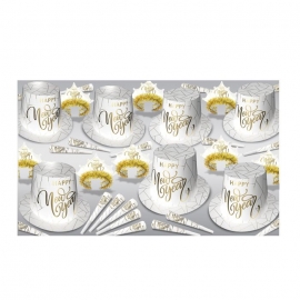 BEISTLE WHITE NEW YEAR GOLD NEW YEAR'S PARTY FAVOR KIT FOR 50 PEOPLE