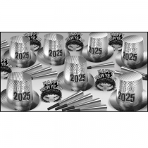 BEISTLE NEW YEAR "2025" SILVER NEW YEAR'S PARTY FAVOR KIT FOR 50 PEOPLE