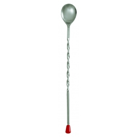 10" BAR SPOON, SPIRALED STAINLESS STEEL WITH RED TIP (EACH)
